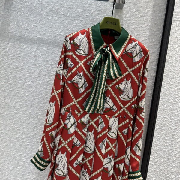 Check Equestrian Print Dress Red For Women