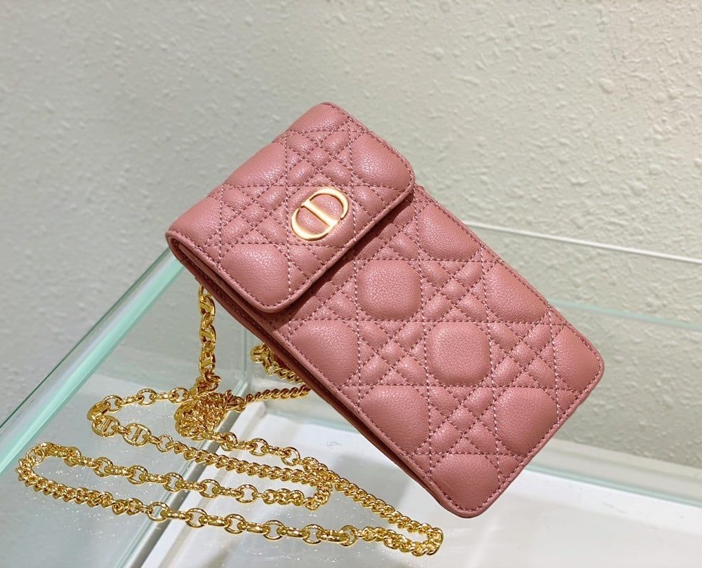 1:1 Replica Christian Dior Caro Phone Holder With Chain Pink, For Women, Women’s Handbags 7.5in/18.5cm CD S5105UWHC_M50P