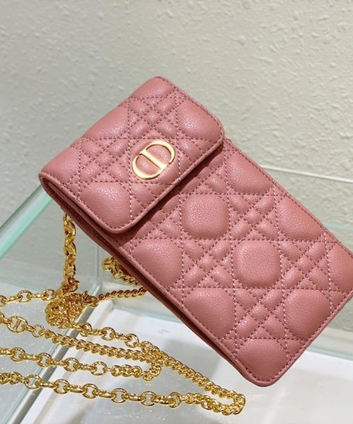 1:1 Replica Christian Dior Caro Phone Holder With Chain Pink, For Women, Women’s Handbags 7.5in/18.5cm CD S5105UWHC_M50P
