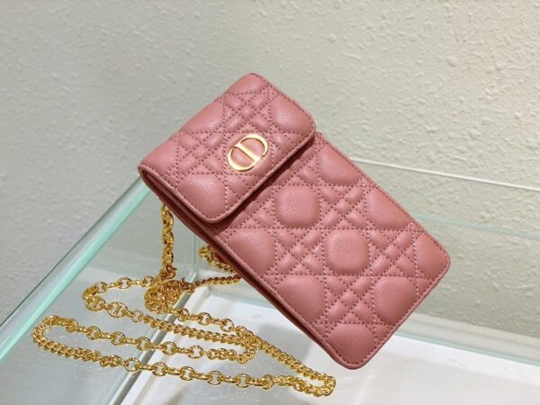 1:1 Replica Christian Dior Caro Phone Holder With Chain Pink, For Women, Women’s Handbags 7.5in/18.5cm CD S5105UWHC_M50P