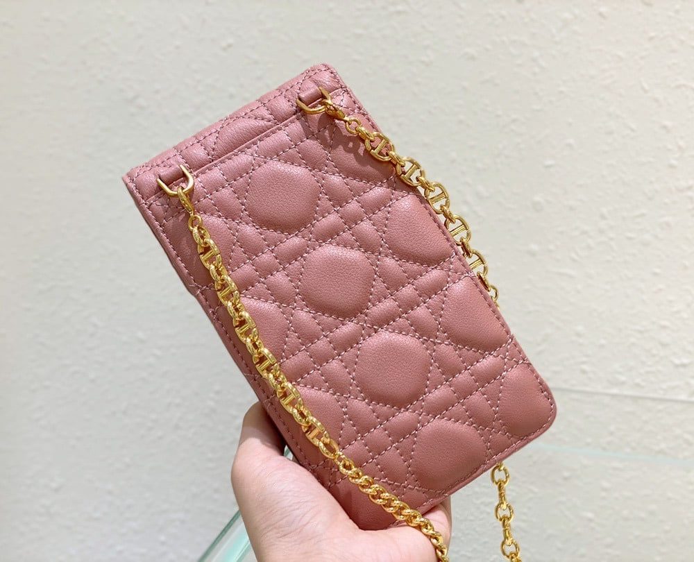 1:1 Replica Christian Dior Caro Phone Holder With Chain Pink, For Women, Women’s Handbags 7.5in/18.5cm CD S5105UWHC_M50P