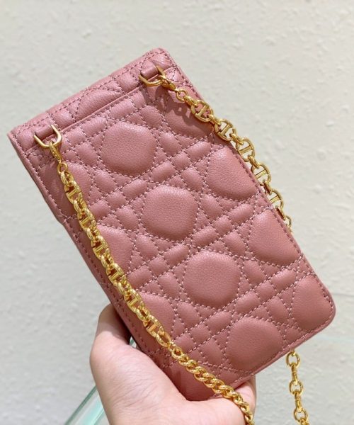 1:1 Replica Christian Dior Caro Phone Holder With Chain Pink, For Women, Women’s Handbags 7.5in/18.5cm CD S5105UWHC_M50P