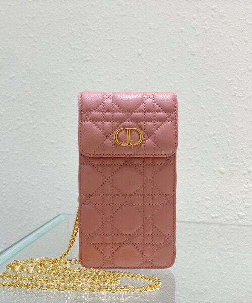 1:1 Replica Christian Dior Caro Phone Holder With Chain Pink, For Women, Women’s Handbags 7.5in/18.5cm CD S5105UWHC_M50P