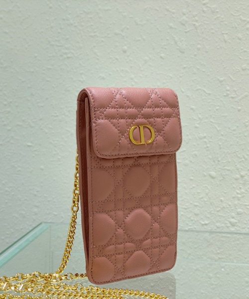 1:1 Replica Christian Dior Caro Phone Holder With Chain Pink, For Women, Women’s Handbags 7.5in/18.5cm CD S5105UWHC_M50P