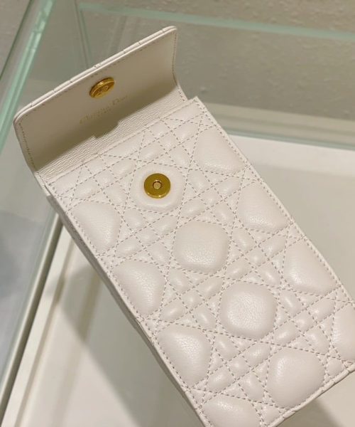 1:1 Replica Christian Dior Caro Phone Holder With Chain White, For Women, Women’s Handbags 7.5in/18.5cm CD
