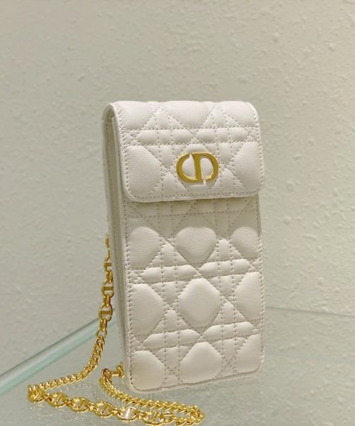 1:1 Replica Christian Dior Caro Phone Holder With Chain White, For Women, Women’s Handbags 7.5in/18.5cm CD