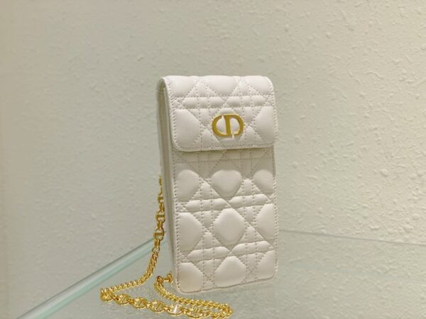 1:1 Replica Christian Dior Caro Phone Holder With Chain White, For Women, Women’s Handbags 7.5in/18.5cm CD