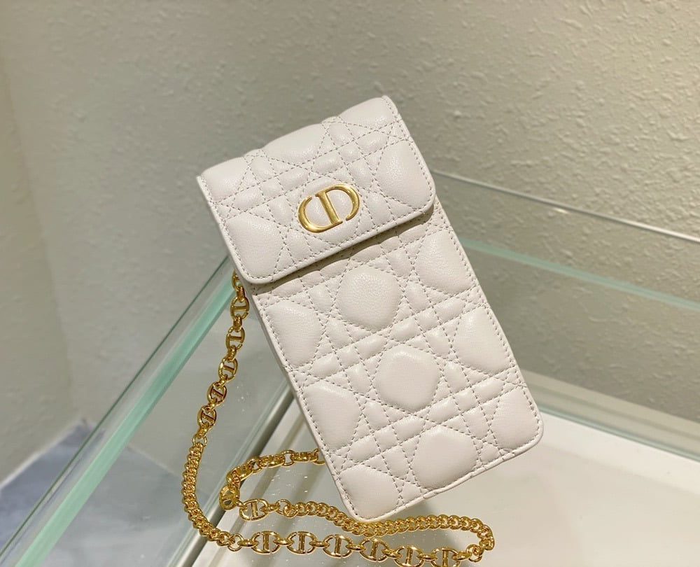1:1 Replica Christian Dior Caro Phone Holder With Chain White, For Women, Women’s Handbags 7.5in/18.5cm CD