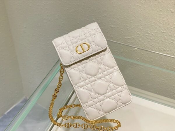 1:1 Replica Christian Dior Caro Phone Holder With Chain White, For Women, Women’s Handbags 7.5in/18.5cm CD