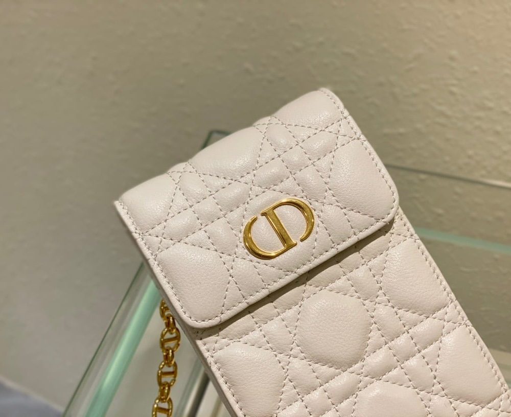 1:1 Replica Christian Dior Caro Phone Holder With Chain White, For Women, Women’s Handbags 7.5in/18.5cm CD