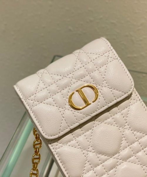 1:1 Replica Christian Dior Caro Phone Holder With Chain White, For Women, Women’s Handbags 7.5in/18.5cm CD
