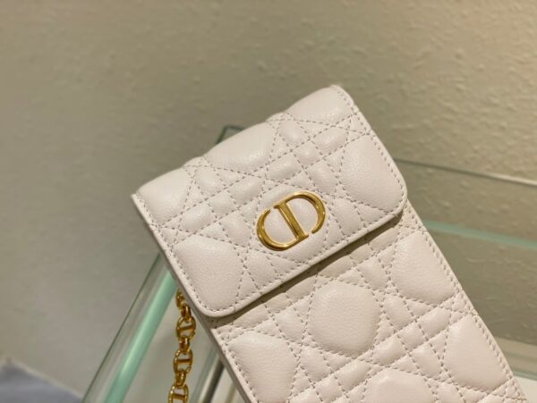 1:1 Replica Christian Dior Caro Phone Holder With Chain White, For Women, Women’s Handbags 7.5in/18.5cm CD
