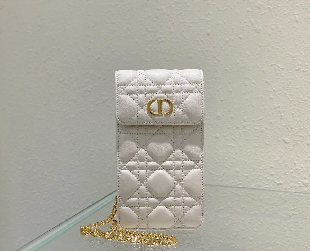 1:1 Replica Christian Dior Caro Phone Holder With Chain White, For Women, Women’s Handbags 7.5in/18.5cm CD