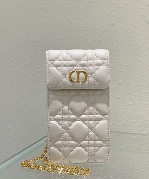 1:1 Replica Christian Dior Caro Phone Holder With Chain White, For Women, Women’s Handbags 7.5in/18.5cm CD