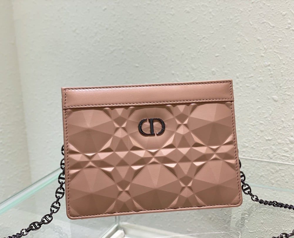 1:1 Replica Christian Dior Caro Zipped Pouch With Chain Pink, For Women, Women’s Handbags 7.5in/19cm CD