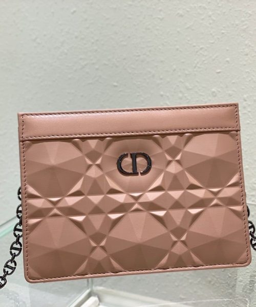 1:1 Replica Christian Dior Caro Zipped Pouch With Chain Pink, For Women, Women’s Handbags 7.5in/19cm CD