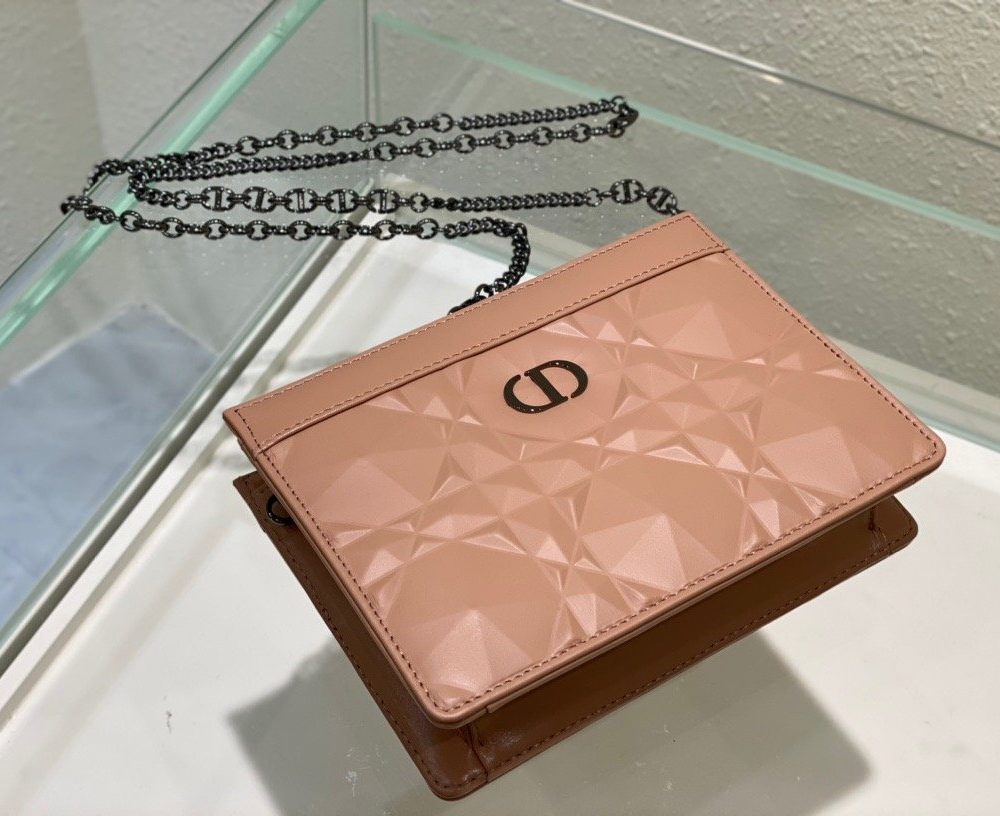 1:1 Replica Christian Dior Caro Zipped Pouch With Chain Pink, For Women, Women’s Handbags 7.5in/19cm CD