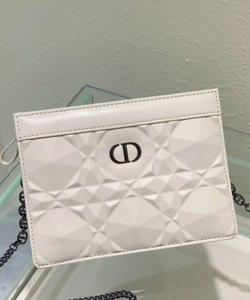 1:1 Replica Christian Dior Caro Zipped Pouch With Chain White, For Women, Women’s Handbags 7.5in/19cm CD