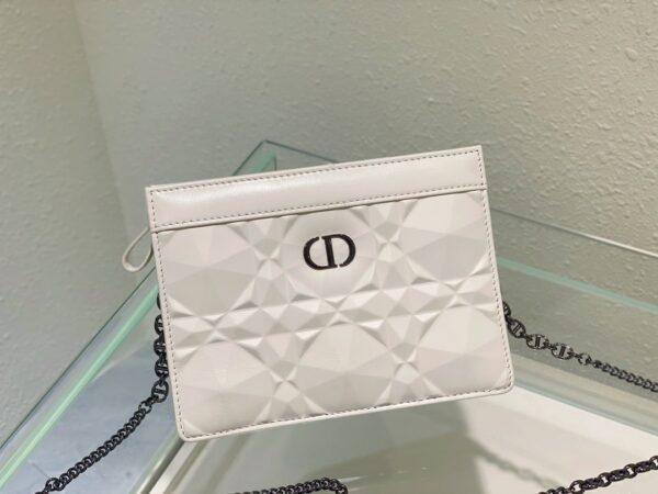 1:1 Replica Christian Dior Caro Zipped Pouch With Chain White, For Women, Women’s Handbags 7.5in/19cm CD