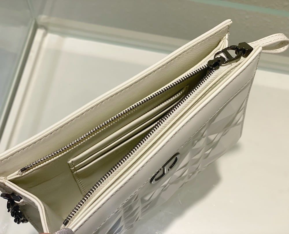1:1 Replica Christian Dior Caro Zipped Pouch With Chain White, For Women, Women’s Handbags 7.5in/19cm CD