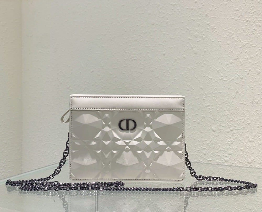 1:1 Replica Christian Dior Caro Zipped Pouch With Chain White, For Women, Women’s Handbags 7.5in/19cm CD