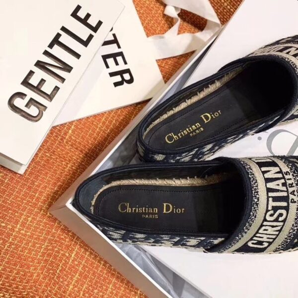 Christian Dior Granville Espadrille Dark Blue Dior Oblique Embroidered Cotton Black For Women CD