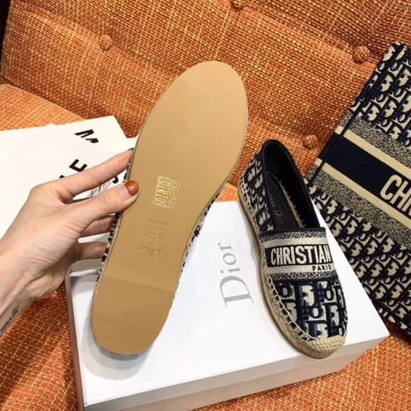 Christian Dior Granville Espadrille Dark Blue Dior Oblique Embroidered Cotton Black For Women CD