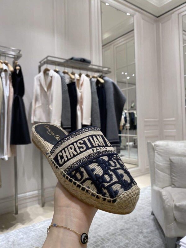 Christian Dior Granville Espadrille Deep Blue Dior Oblique Embroidered Cotton Blue For Women CD