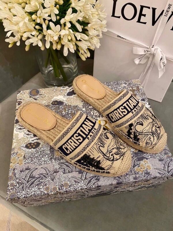 Christian Dior Granville Mule Embroidered Cotton Deep Blue For Women CD