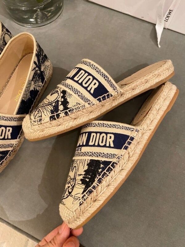 Christian Dior Granville Mule Embroidered Cotton Deep Blue For Women CD