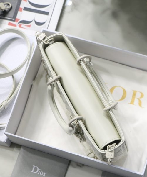 1:1 Replica Christian Dior Lady D-Joy Bag White Macrocannage Technical Fabric, White, For Women Women's Handbags, 26cm CD M0540OTID_M933