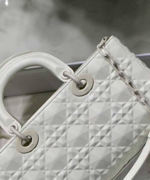 1:1 Replica Christian Dior Lady D-Joy Bag White Macrocannage Technical Fabric, White, For Women Women's Handbags, 26cm CD M0540OTID_M933