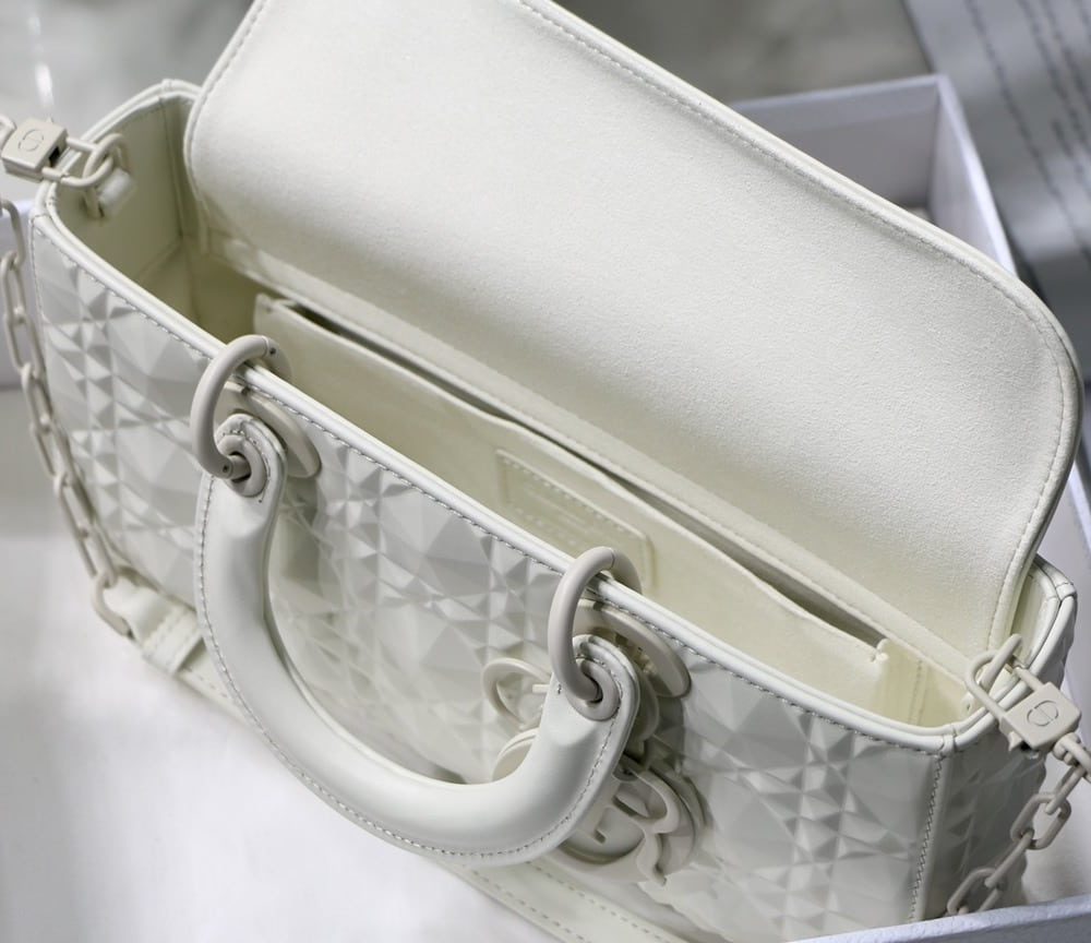 1:1 Replica Christian Dior Lady D-Joy Bag White Macrocannage Technical Fabric, White, For Women Women's Handbags, 26cm CD M0540OTID_M933