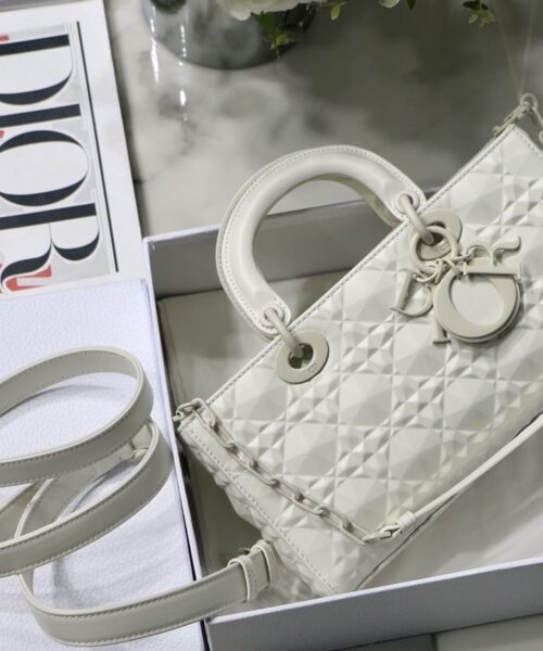 1:1 Replica Christian Dior Lady D-Joy Bag White Macrocannage Technical Fabric, White, For Women Women's Handbags, 26cm CD M0540OTID_M933