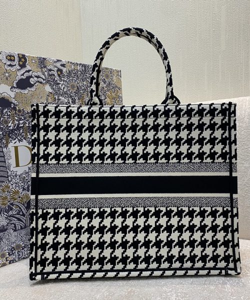 1:1 Replica Christian Dior Large Dior Book Tote Black Houndstooth Embroidery, Black/White, For Women Women’s Handbags, Shoulder Bags, 42cm CD