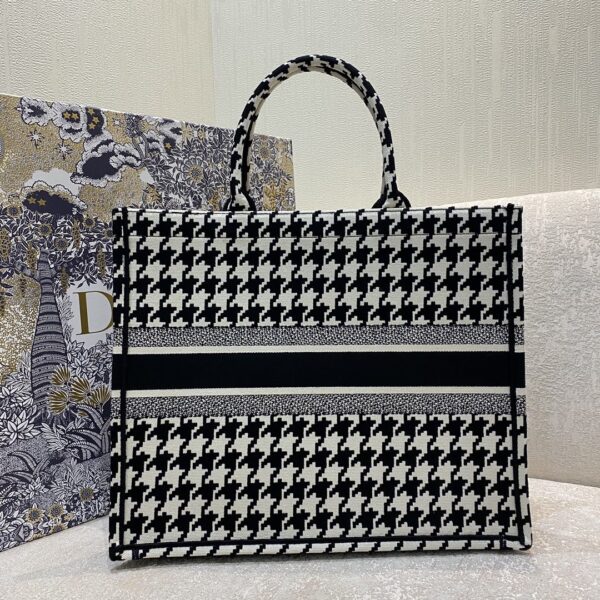 1:1 Replica Christian Dior Large Dior Book Tote Black Houndstooth Embroidery, Black/White, For Women Women’s Handbags, Shoulder Bags, 42cm CD