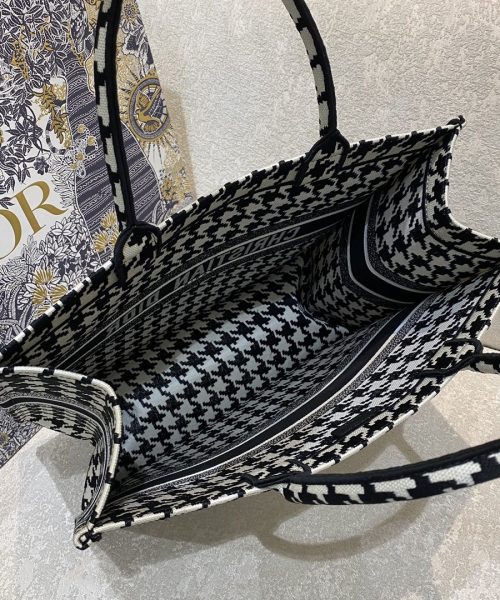 1:1 Replica Christian Dior Large Dior Book Tote Black Houndstooth Embroidery, Black/White, For Women Women’s Handbags, Shoulder Bags, 42cm CD