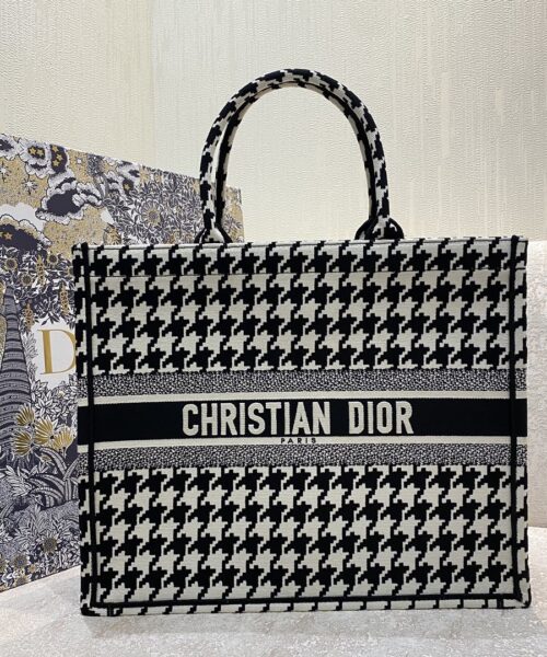1:1 Replica Christian Dior Large Dior Book Tote Black Houndstooth Embroidery, Black/White, For Women Women’s Handbags, Shoulder Bags, 42cm CD