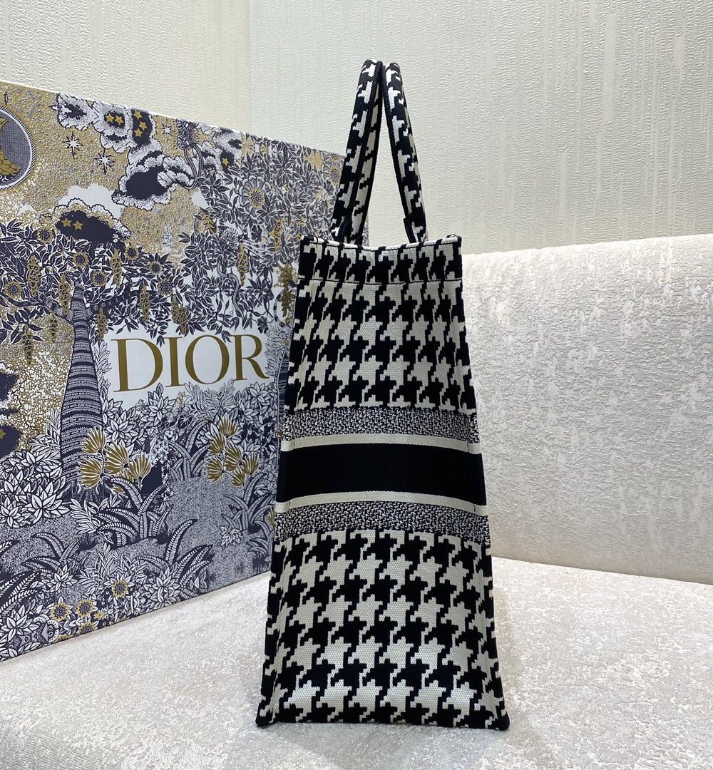 1:1 Replica Christian Dior Large Dior Book Tote Black Houndstooth Embroidery, Black/White, For Women Women’s Handbags, Shoulder Bags, 42cm CD