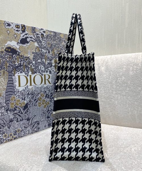 1:1 Replica Christian Dior Large Dior Book Tote Black Houndstooth Embroidery, Black/White, For Women Women’s Handbags, Shoulder Bags, 42cm CD