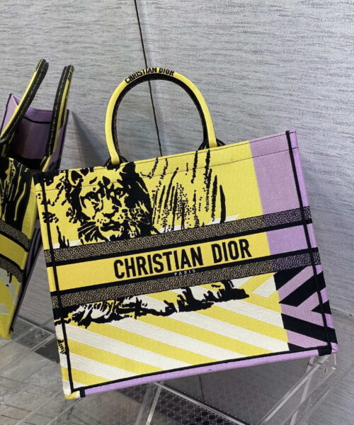 1:1 Replica Christian Dior Large Dior Book Tote Bright Yellow and Pink D-Jungle Pop Embroidery, Yellow/Pink, For Women Women’s Handbags, 41cm CD M1286ZRON_M886