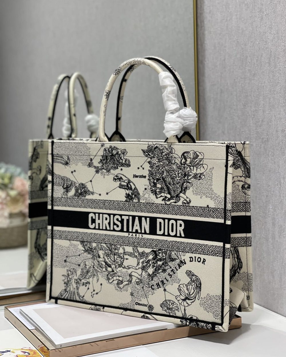 1:1 Replica Christian Dior Large Dior Book Tote Dior Zodiac Embroidery, Black/Beige, For Women Women’s Handbags, 41cm CD