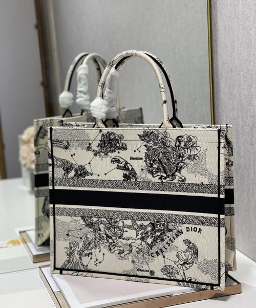 1:1 Replica Christian Dior Large Dior Book Tote Dior Zodiac Embroidery, Black/Beige, For Women Women’s Handbags, 41cm CD
