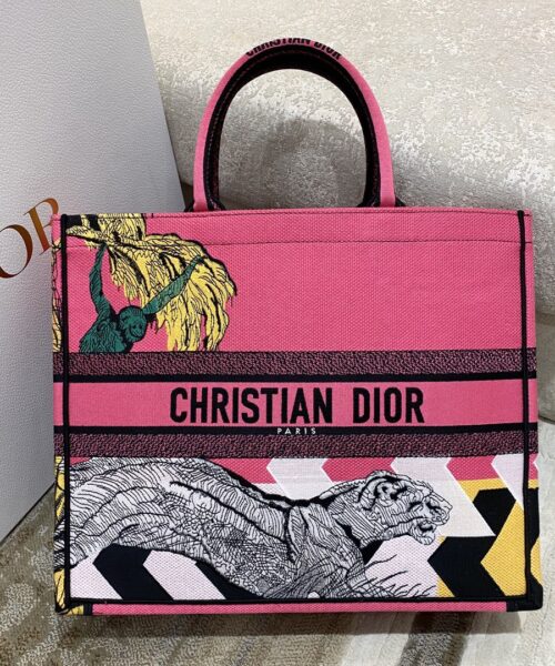 1:1 Replica Christian Dior Large Dior Book Tote Multicolor Toile de Jouy Zoom Pop Embroidery, Fuchsia Pink, For Women Women’s Handbags, 41cm CD M1286ZROH_M929