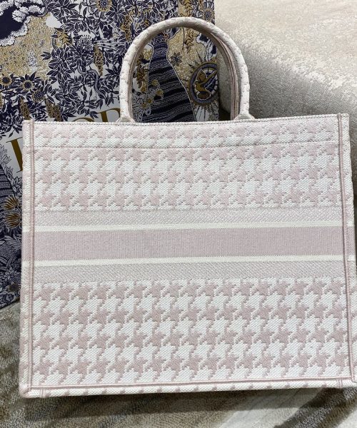 1:1 Replica Christian Dior Large Dior Book Tote Pale Pink Houndstooth Embroidery, Pink, For Women Women’s Handbags, Shoulder Bags, 42cm CD