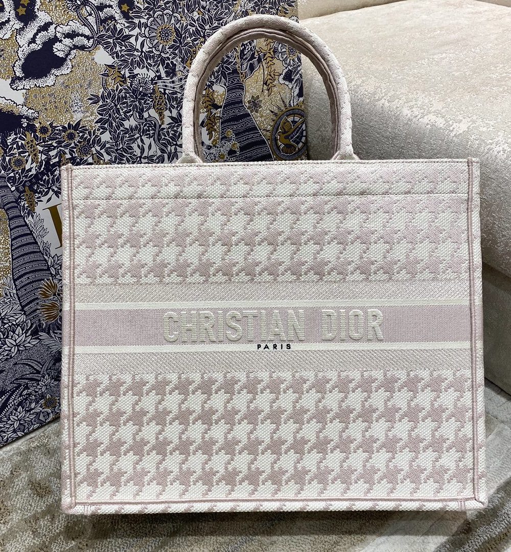 1:1 Replica Christian Dior Large Dior Book Tote Pale Pink Houndstooth Embroidery, Pink, For Women Women’s Handbags, Shoulder Bags, 42cm CD