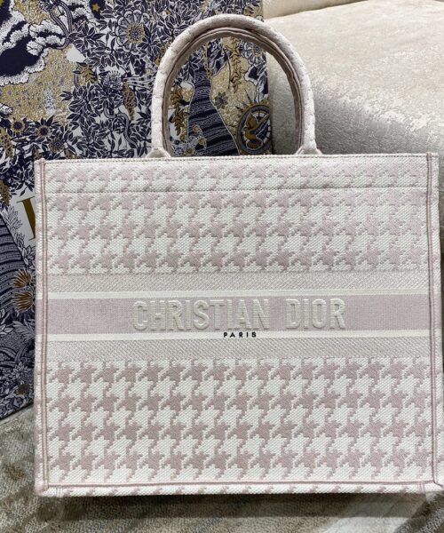 1:1 Replica Christian Dior Large Dior Book Tote Pale Pink Houndstooth Embroidery, Pink, For Women Women’s Handbags, Shoulder Bags, 42cm CD
