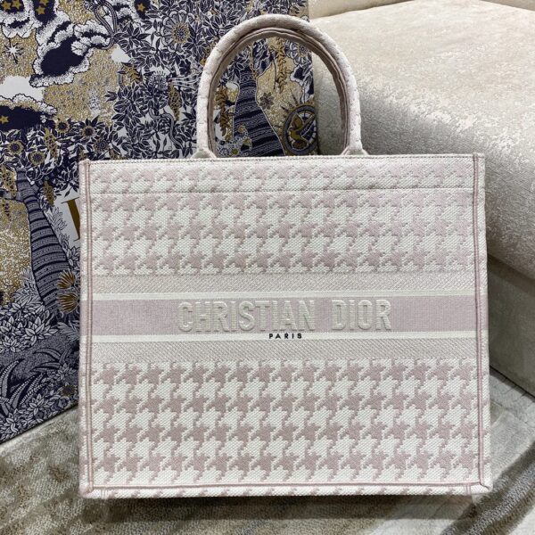 1:1 Replica Christian Dior Large Dior Book Tote Pale Pink Houndstooth Embroidery, Pink, For Women Women’s Handbags, Shoulder Bags, 42cm CD