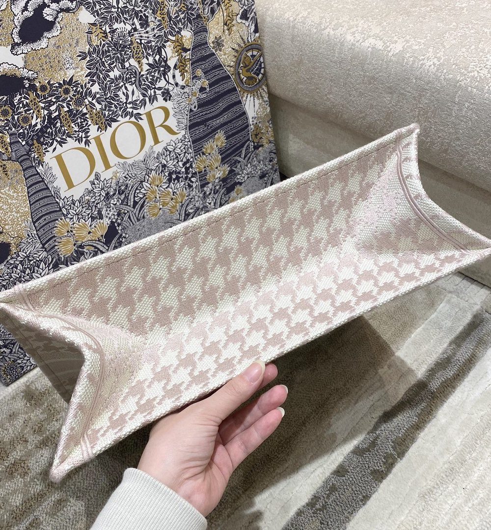 1:1 Replica Christian Dior Large Dior Book Tote Pale Pink Houndstooth Embroidery, Pink, For Women Women’s Handbags, Shoulder Bags, 42cm CD