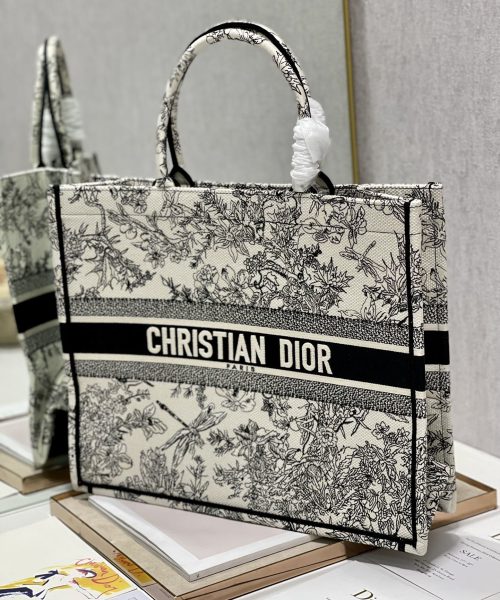 1:1 Replica Christian Dior Large Dior Book Tote Toile de Jouy Flowers Embroidery, Black/Beige, For Women Women’s Handbags, Shoulder Bags, 42cm CD M1286ZTQW_M808